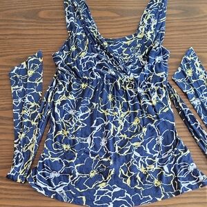 INC International Concepts Blue Yellow White Floral Top | Size: M